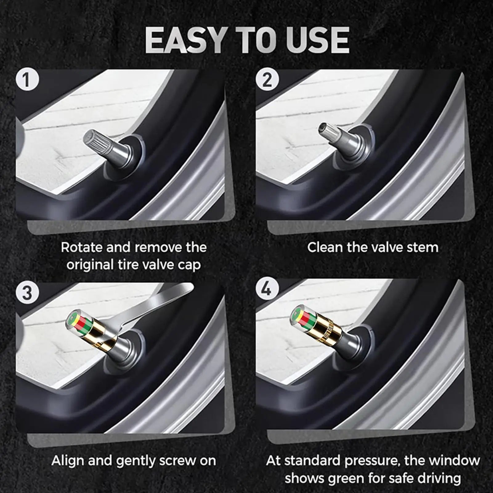 Motorcycle Car Tire Air Pressure Monitor Alert 4Pcs Indicator Tire Valve Cap Gauge Car Accessories Car Tyre Pressure Gauge Caps Oasis Select