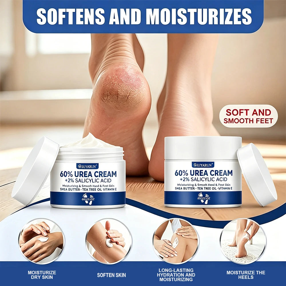 SUYARUN 60% Urea Foot Cream for Cracked Heels & Dry Skin - Intensive Moisturizing Treatment,, Diabetic Foot Care，Combo set. Oasis Select