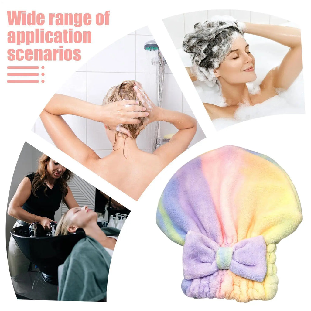 Microfiber Hair Drying Towels Head Wrap with Bow-Knot Shower Cap Hair Turban HairWrap Bath Cap for Curly Long Wet Hair Gift Oasis Select