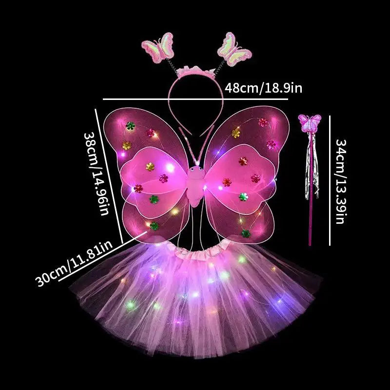 Luminous Wings Flashing Butterfly Skirt Lights Suit LED Children Costume Girls Angel Fairy Prop Photography Performance Wear Oasis Select Pink OneSize