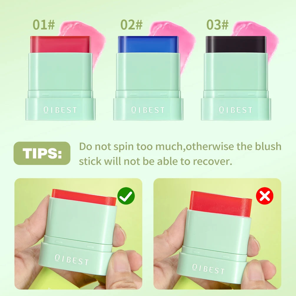 QIBEST 3 Colors Jelly Blush Stick Lip Balm Eyes 3-in-1 Multi-Use Matte Blush Moisturize Brighten Lipstick Watercolor Cosmetics Oasis Select