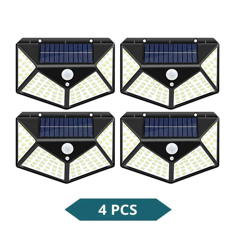 LED Solar Lights Outdoor Waterproof External Solar Lamp Motion Sensor Garden Lights Solar Power Sunlight Yard Wall Street Light Oasis Select 100LED 4 Pieces