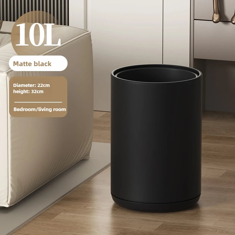 Black Walnut Imitation Solid Wood Grain Trash Can New Household Living Room and Kitchen High Appearance Level Paper Basket Oasis Select 10L black