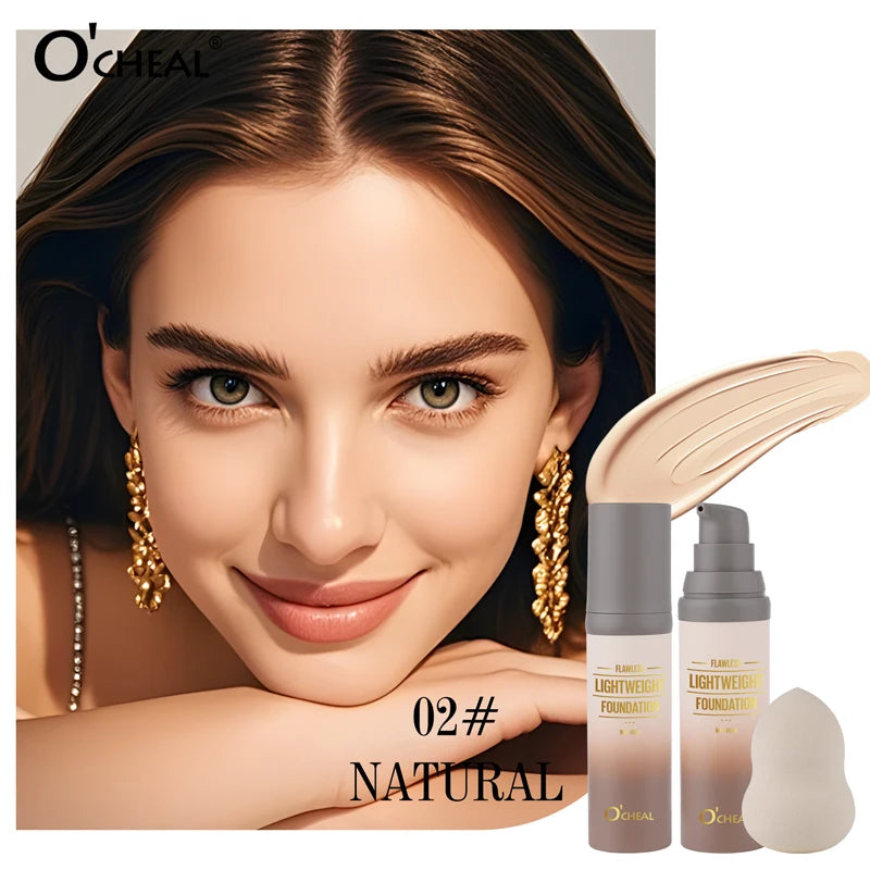 O'CHEAL Lightweight Foundation + Puff – Waterproof & Oil Control