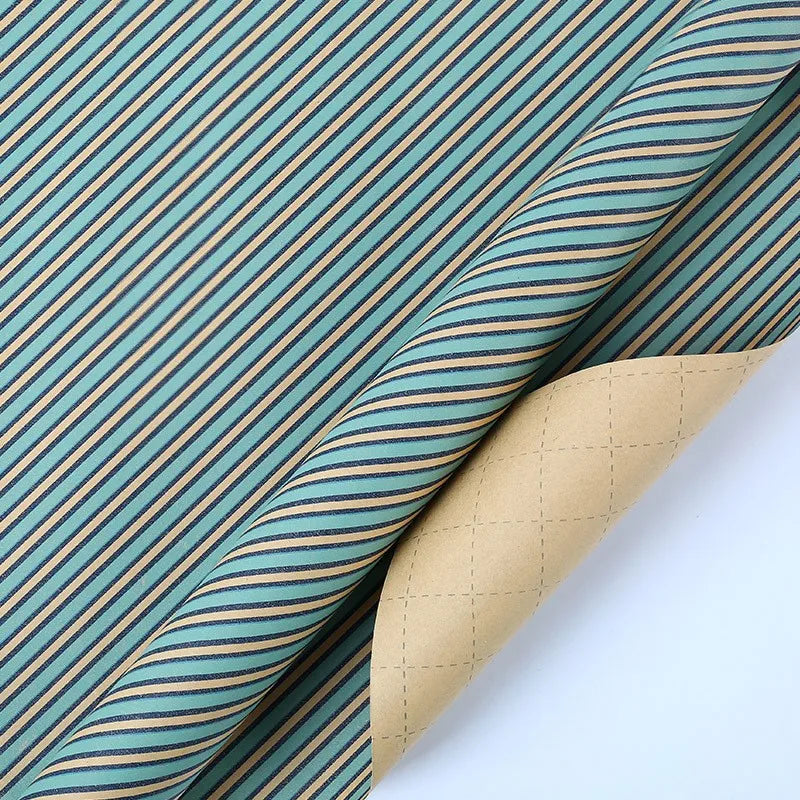 70x50cm Retro Gift Wrapping Paper Blue Grid Wave Sea Star Pattern Bouquet Packaging Paper Men Birthday Gift Packaging Paper Oasis Select E