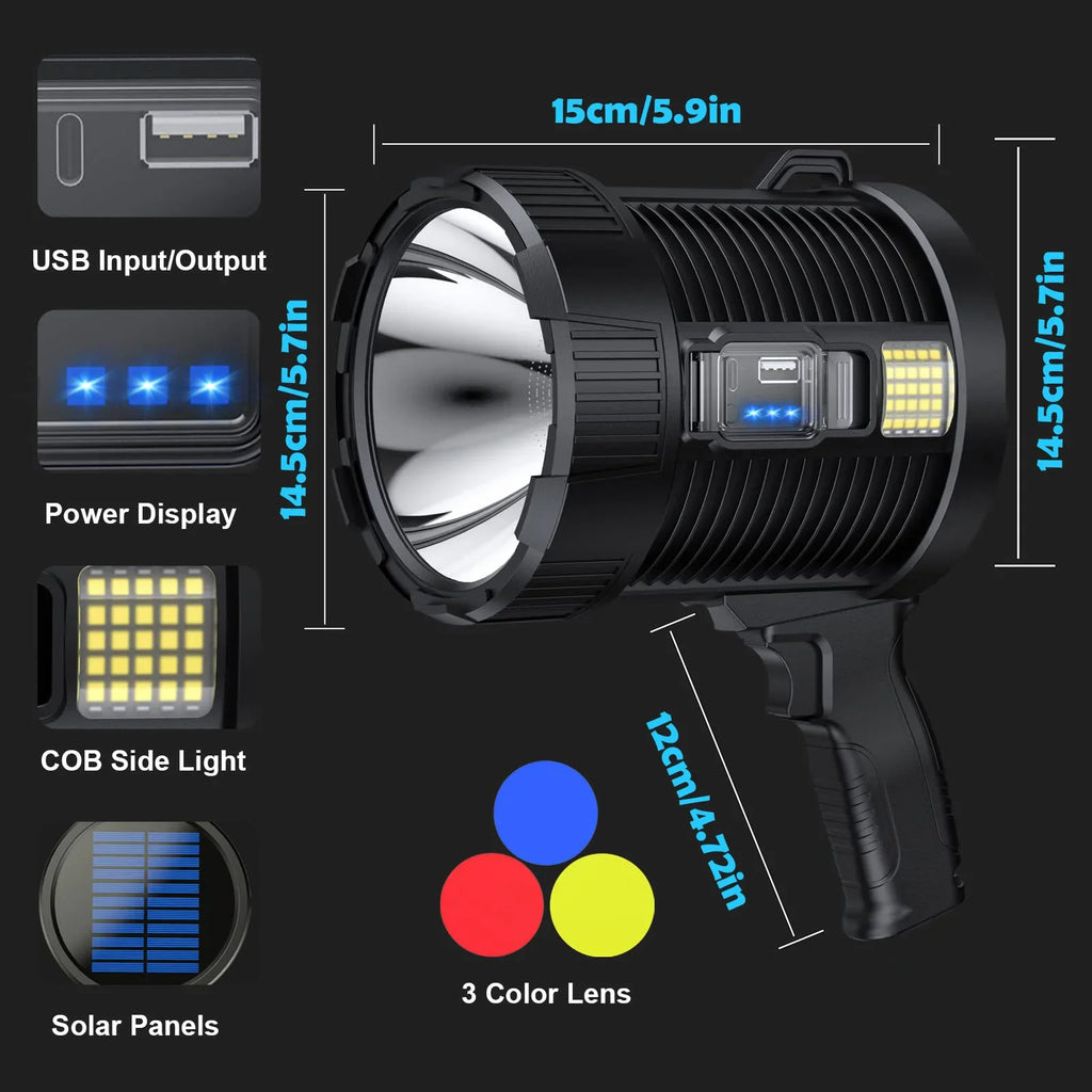 ESMARTER 30W Rechargeable LED Spotlight – Solar & USB, IPX5