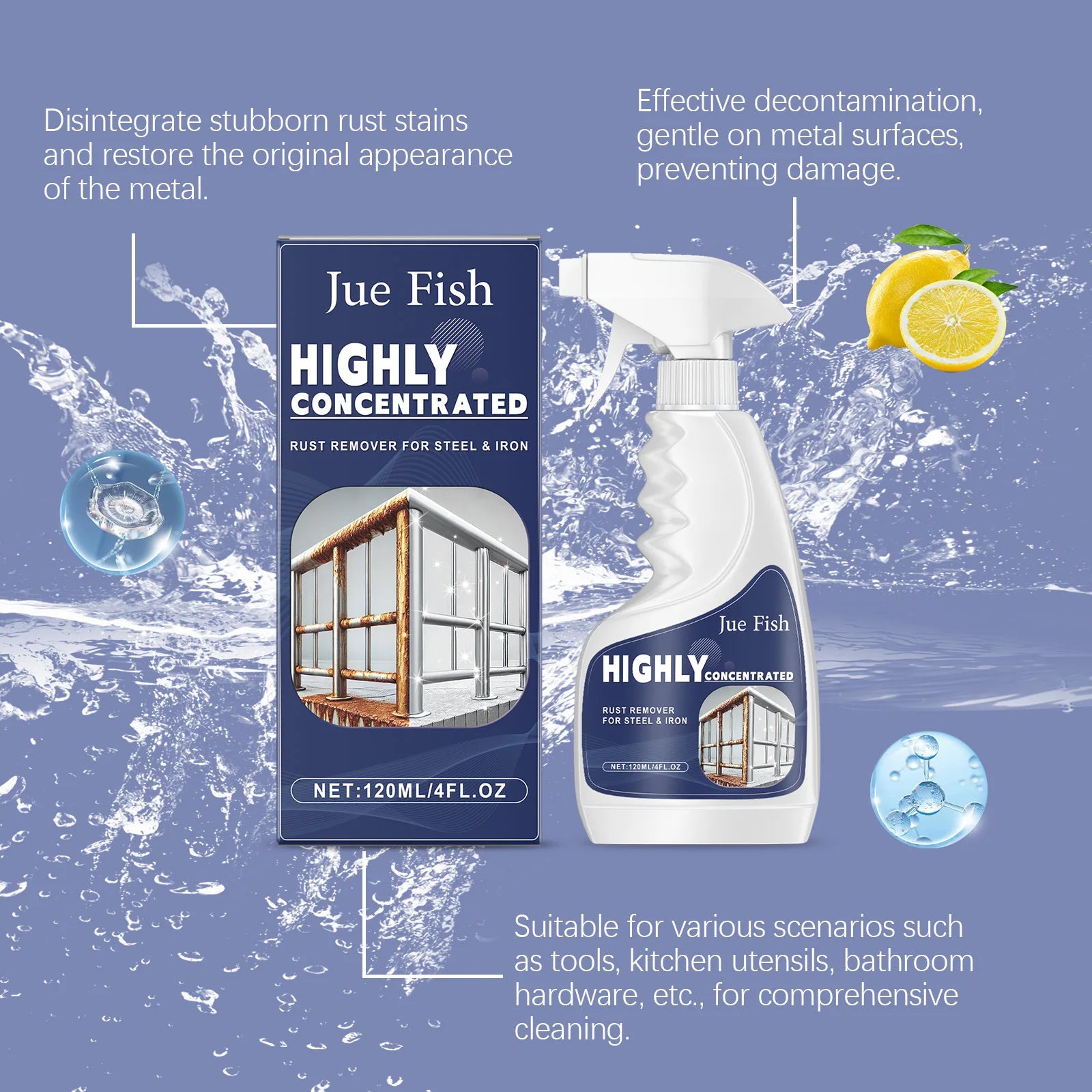 Steel Iron Rust Remover Multifunctional Car Wheel Faucet Metal Surfaces Cleansing Strong Decontaminate Steel Rust Dirt Remover Oasis Select