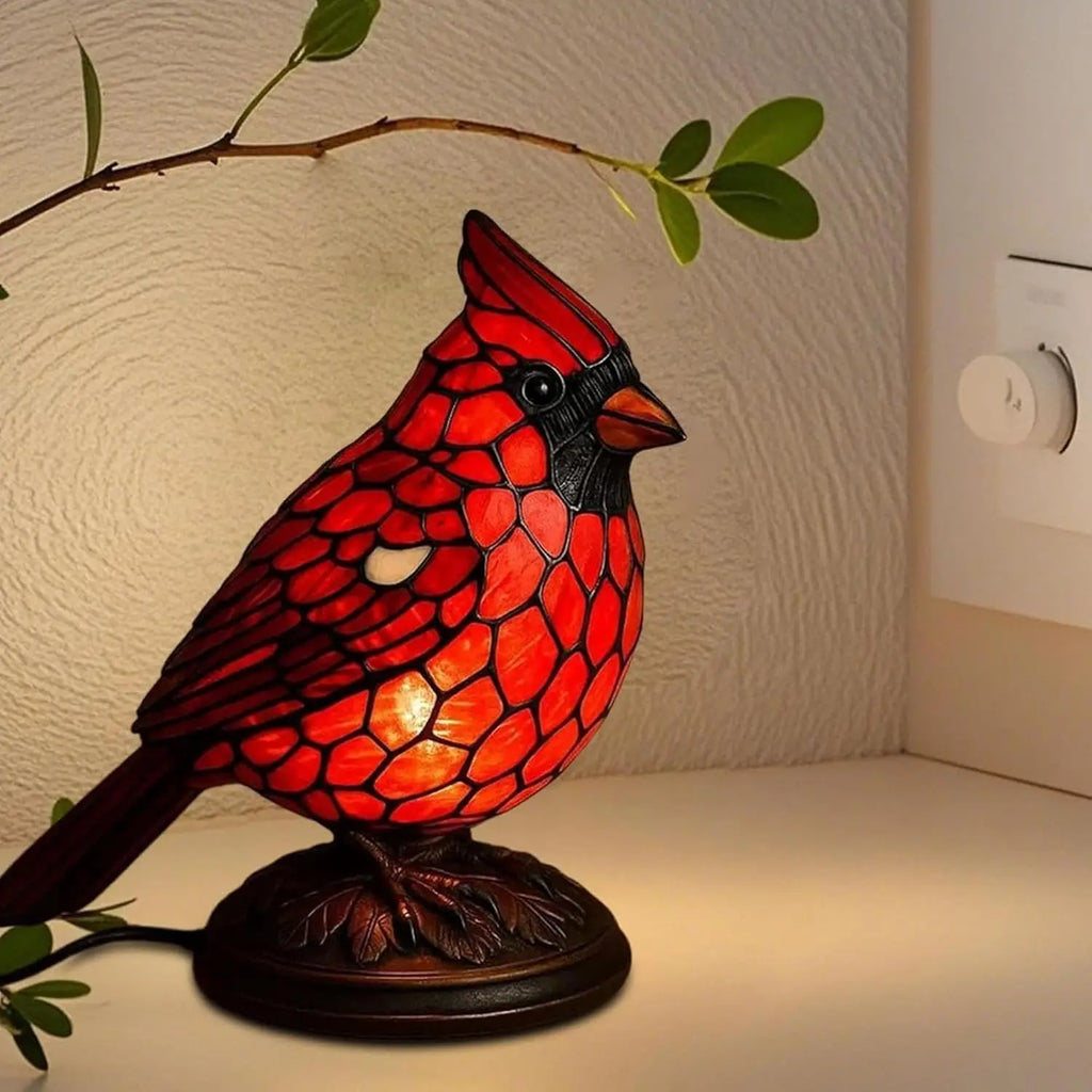 Stained Glass Lamp Handmade Cardinal Bird Lamp Cardinalis Night Light Resin Handmade Red Bird Lamp For Christmas Bedside Table Oasis Select