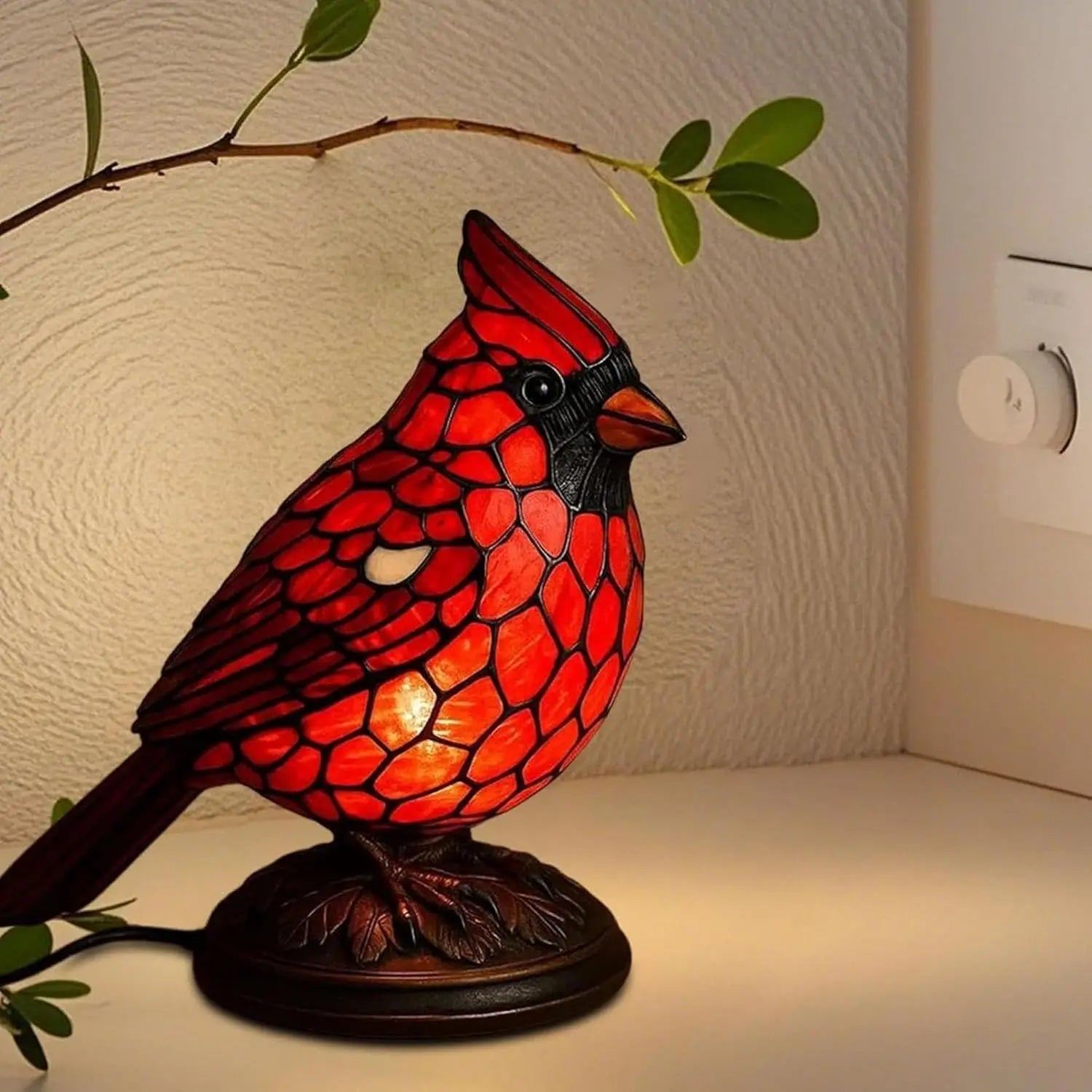 Stained Glass Lamp Handmade Cardinal Bird Lamp Cardinalis Night Light Resin Handmade Red Bird Lamp For Christmas Bedside Table Oasis Select