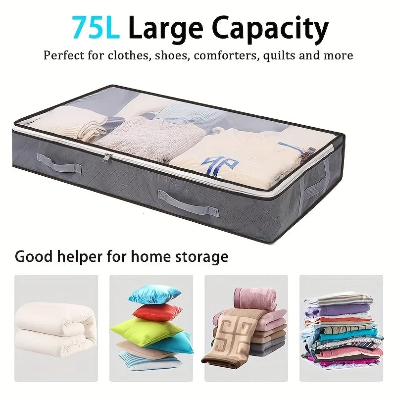 Large Capacity Under Bed Storage Bag Clear Window, Reinforced Handles Foldable Durable Closet Organizer for Blankets Clothing Oasis Select