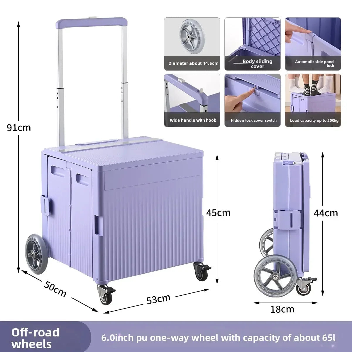 Multi-functional Shopping Cart Folding Light Carry Shopping Cart Camping Trailer Hand Pull Trolley Express Pull Goods Home Oasis Select Purple-E