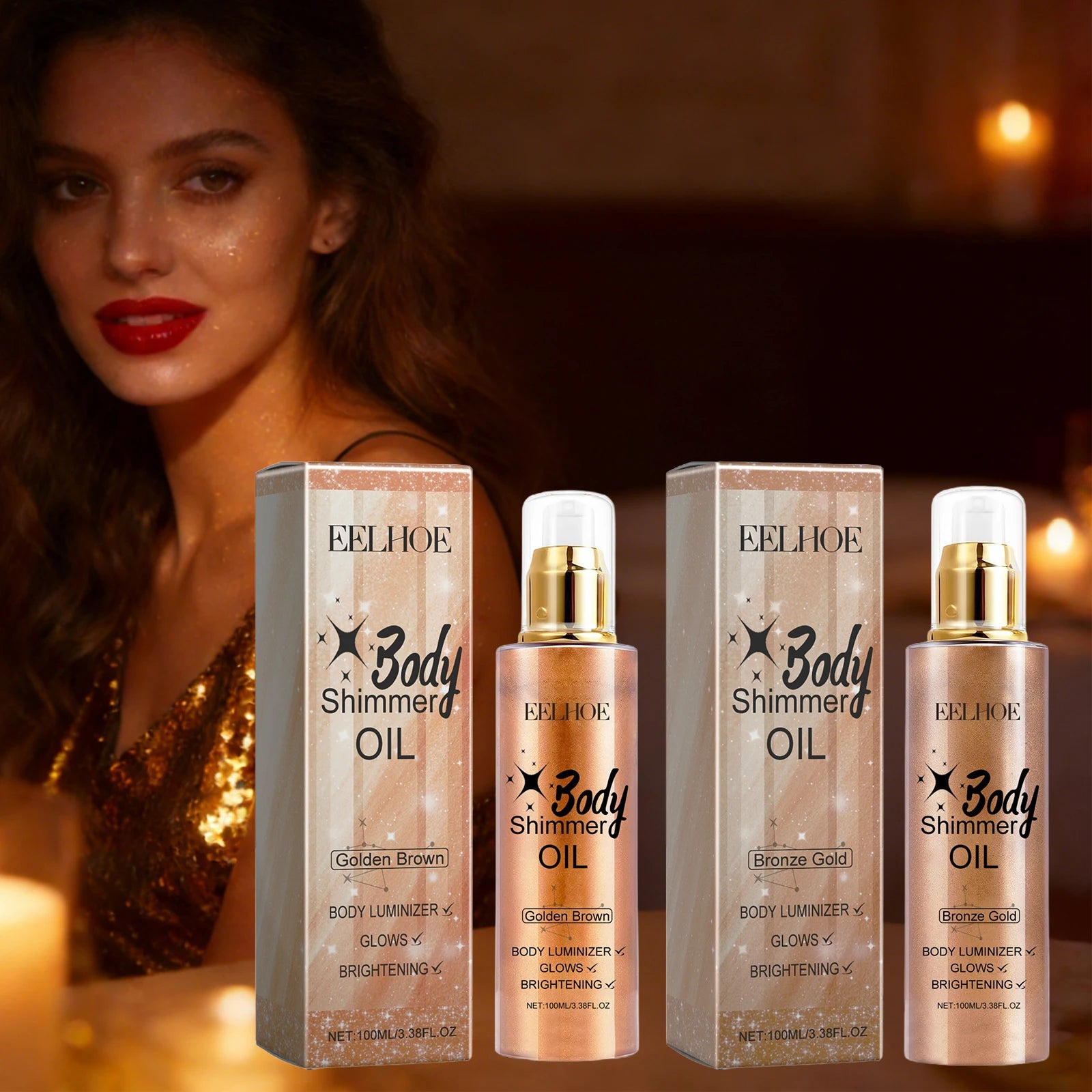 Shimmer Body Oil Long Lasting Shine Skin Hydration Non Sticky Waterproof Brighten Body Sparkle Highlighter Oil Makeup for Party Oasis Select