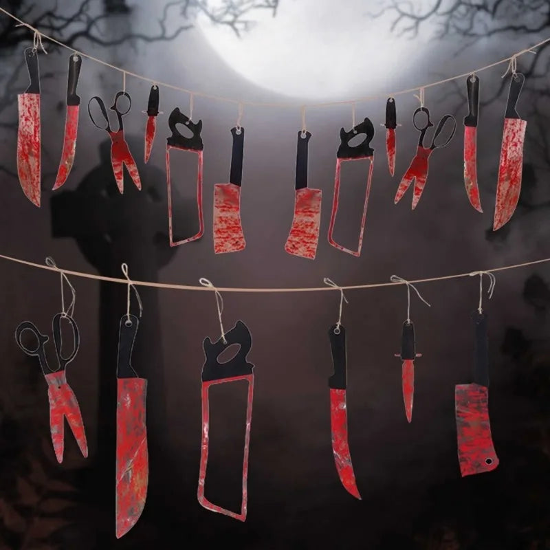 1-4Set Bloody Halloween Banner Horror Hanging Decoration for Haunted House Movie Theme Birthday Carnival Party Halloween Gift Oasis Select