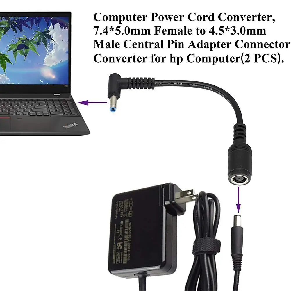 7.4mm to 4.5mm DC Power Adapter Cable for HP & Dell Laptops