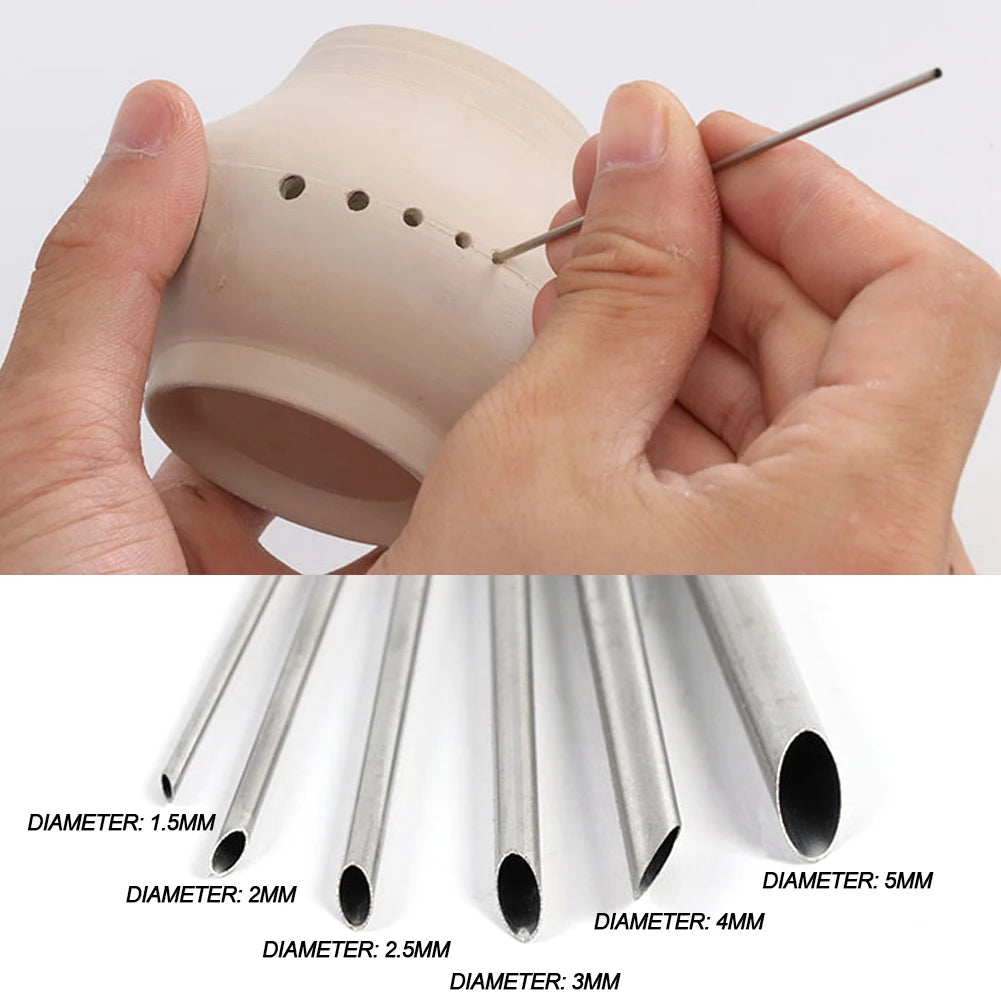 6Pcs Stainless Steel Hole Puncher Carving Sculpture Modeling Pottery Cutting And Punching Ceramic Polymer Clay Moldeling Tools Oasis Select