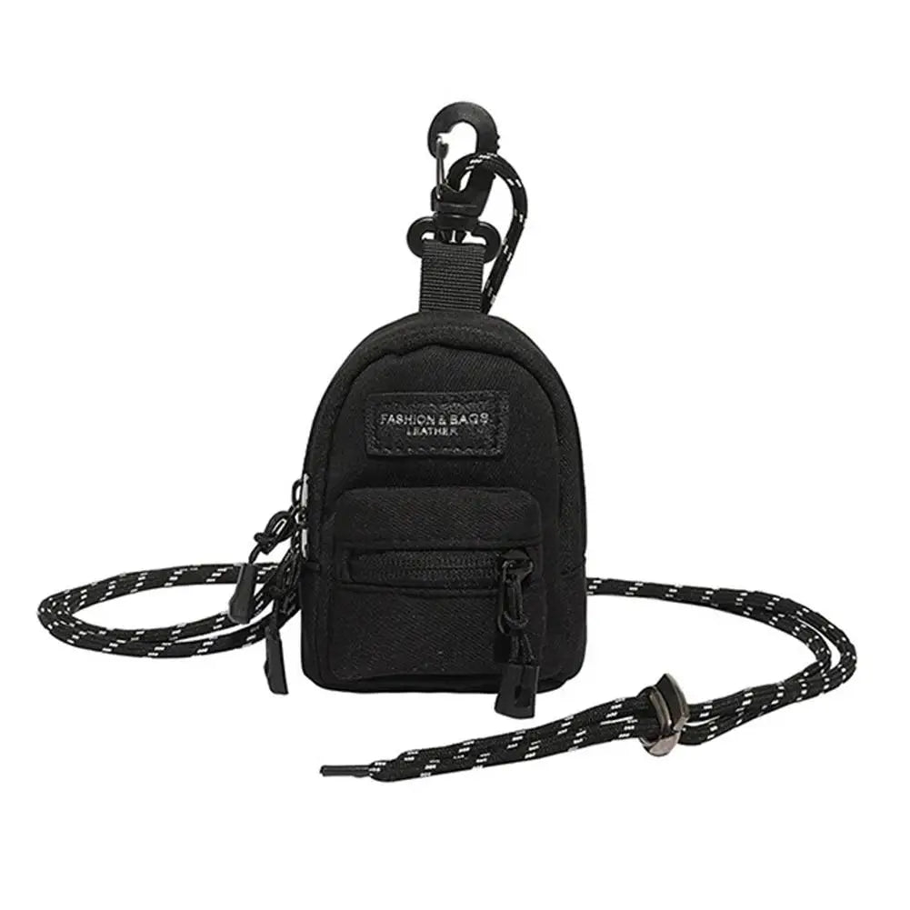 Black Mini Coin Purse Keychain Pendant Fabric Crossbody Bag Lipstick Earbuds Storage Pouch Women Small Bag Oasis Select Black