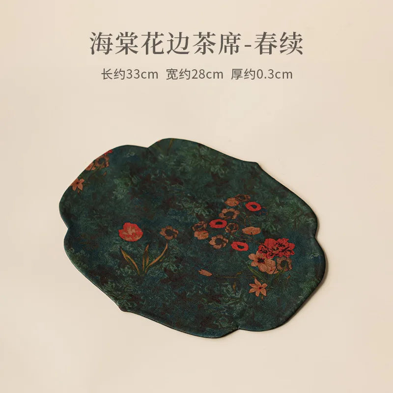 Chinese Style Begonia Edge Tea Mat Zen Dry Bubble Mat Heat Insulation Tea Pad Tablecloth Tea Towel Tea Flag Tea Set Oasis Select Spring Continuation
