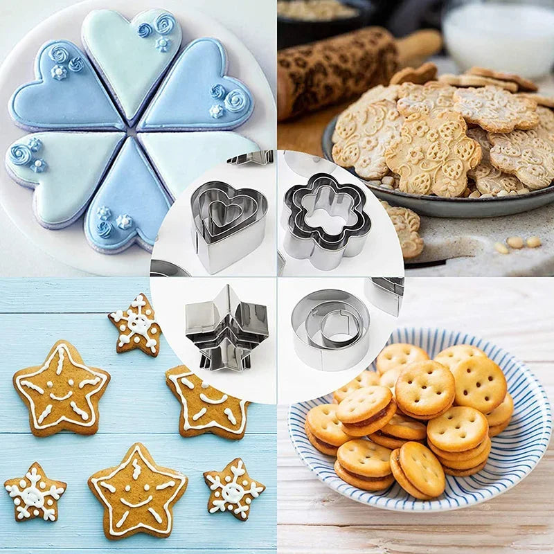 30Pcs/box Stainless Steel Sugar Biscuit Press Stamp Embosser Cookie Cutter DIY Fondant Cake Mold Pastry Decor Baking Accesories Oasis Select