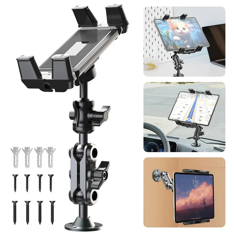 Car Phone Holder Aluminum Heavy Duty Drill Base Tablet Holder Car Mount Dashboard 360° Adjustable 2-Stage Stand For 4.7-13" IPad Oasis Select Default Title