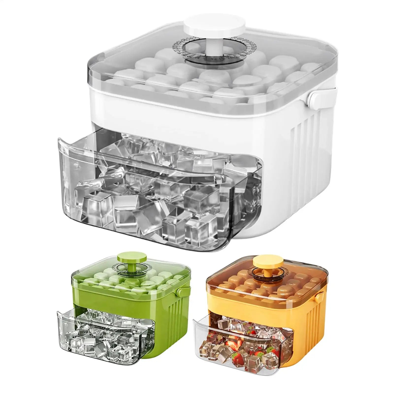 Double Layer Ice Cube Tray with Lid, Bin & Pull-Out Drawer