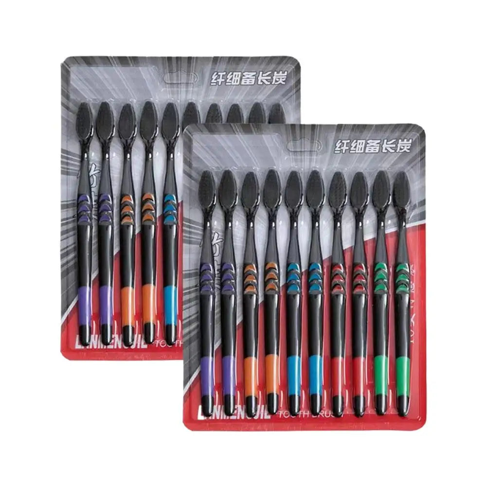 10 Pcs Disposable Household Toothbrush Bamboo Charcoal Black Hair Soft Bristle Professional Deep Oral Cleaning Supply Oasis Select 10PCS Black