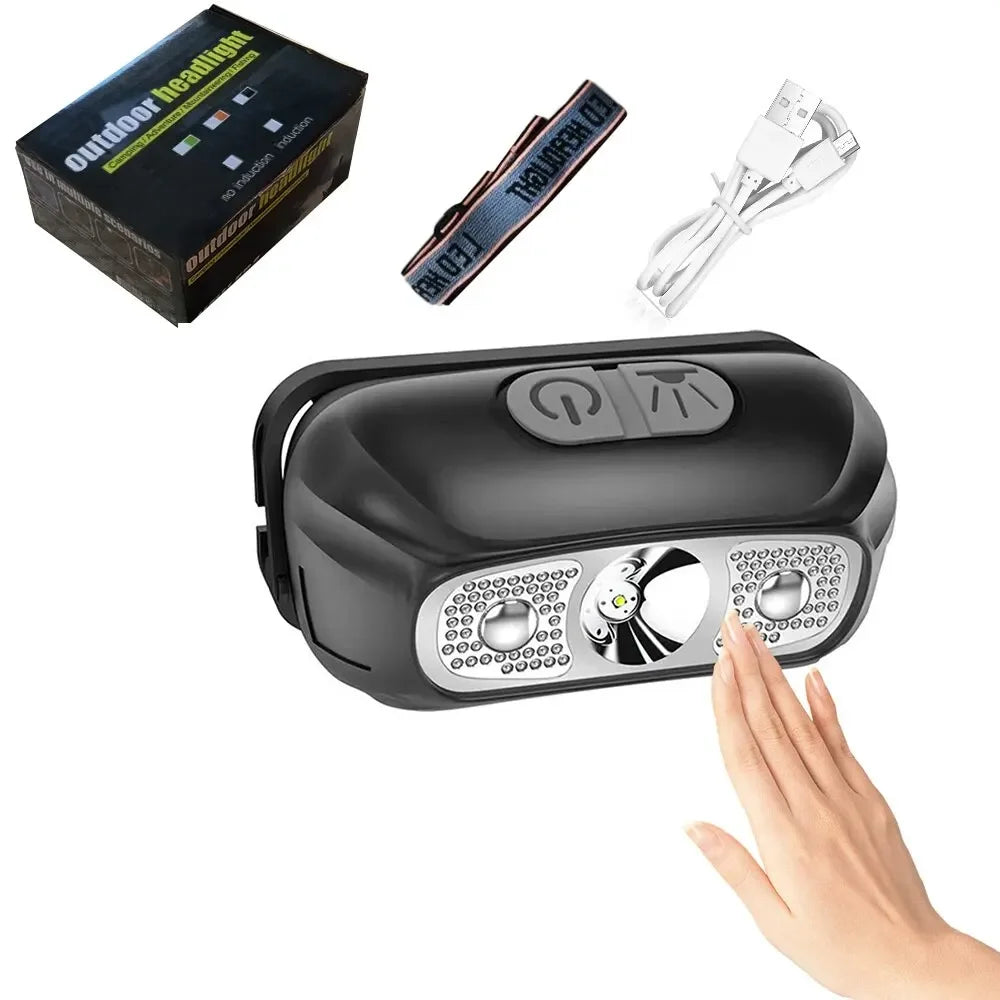 Mini Rechargeable Powerful Sensor Headlamp Fishing Camping USB Head Flashlight COB LED Head Light Torch Headlights Front Lantern Oasis Select 0158 Black 1