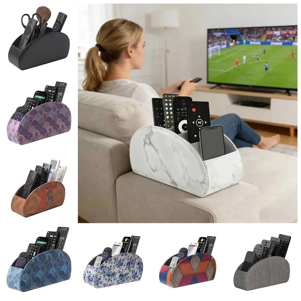 PU Leather Remote Control Holder Modern Universal Desktop Storage Box Cable Management Multi-Device Remote Control Organizer Oasis Select