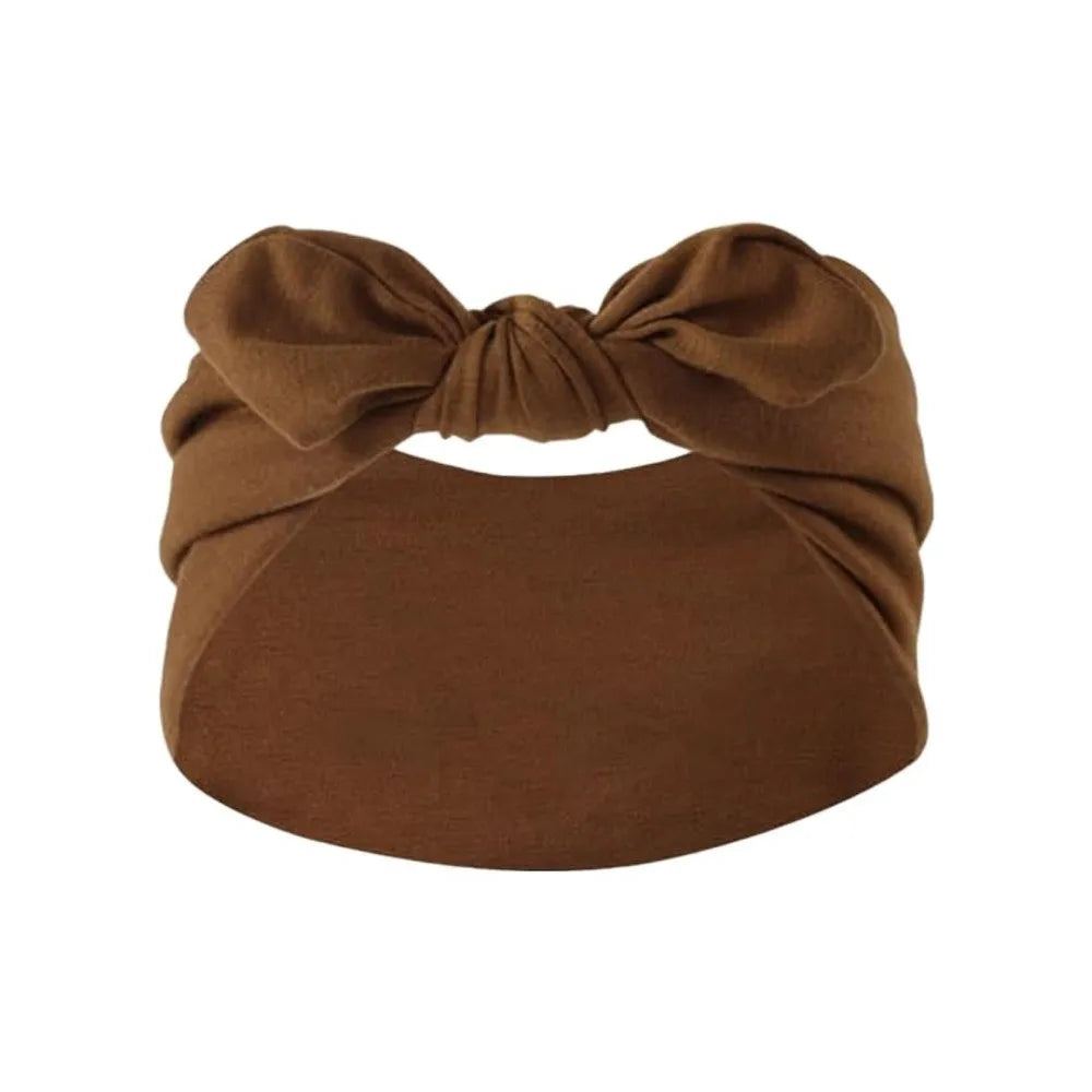 Sweat-Wicking Elastic Bunny Ear Hairband Ultra Wide Bohemian Style Bowknot Headband Knotted Bunny Ears Non Slip Headwrap Workout Oasis Select Coffee