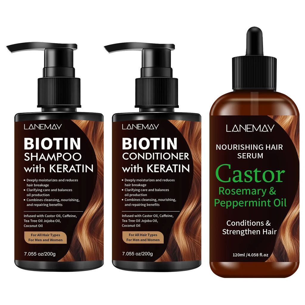 Biotin Shampoo & Conditioner Set with Keratin + Hair Serum