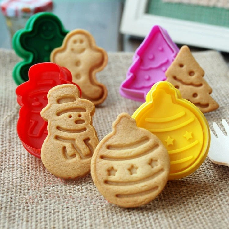4 Pcs/Set DIY Cartoon Biscuit Mould Cookie Cutter 3D Cartoon Cookie Stamp ABS Plastic Baking Mould Cookie Decorating Tools Oasis Select