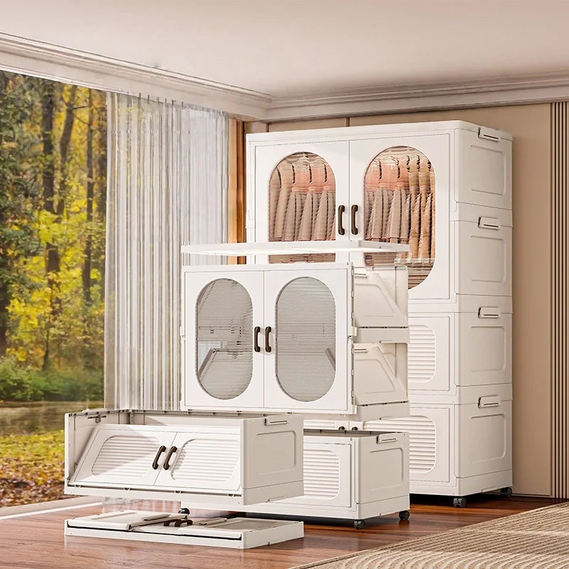 70cm Double-Door Foldable Wardrobe with Wheels - Large Capacity Magnetic Closure Storage for Clothes/Quilts, Bedroom/Living Room Oasis Select
