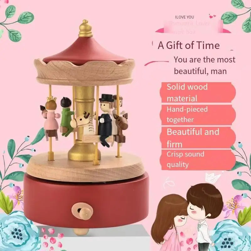Wooden music box, music box, carousel, romantic Valentine's Day gift, furniture decoration, creative gift giving Oasis Select 2