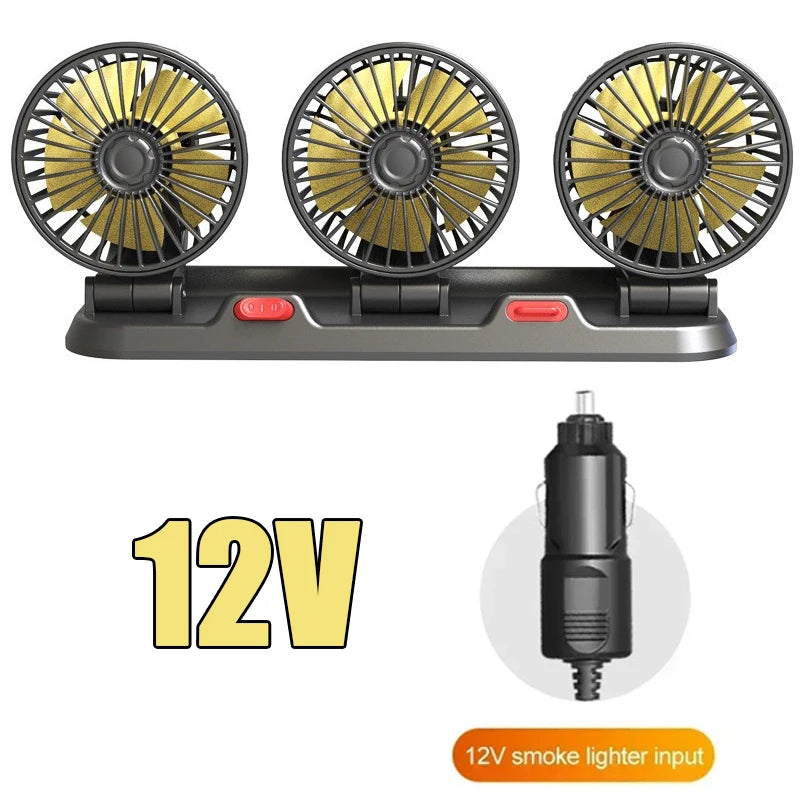 1/2/3 Head Car Fan Summer Air Fan USB/12V/24V Fan Cooler Adjustable 2 Speeds Silent Fan for Home Desk Office&Car Air Fan Oasis Select C 12V