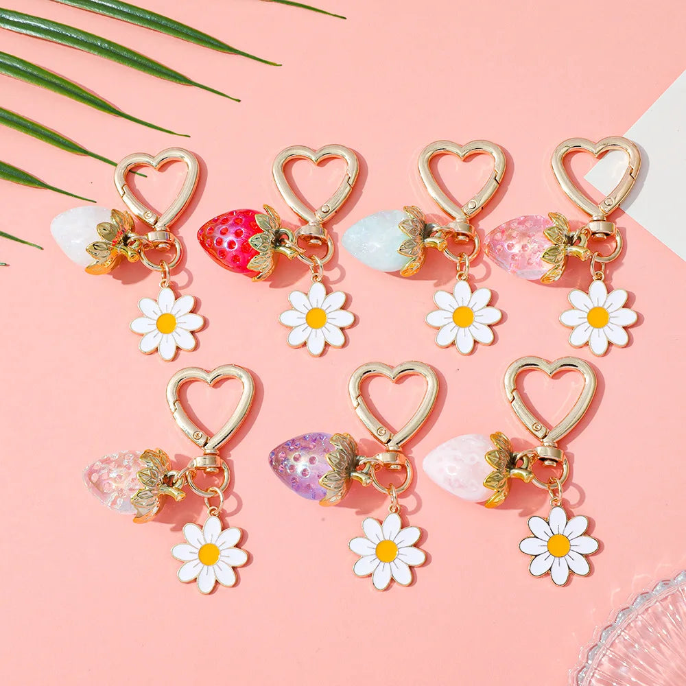 ZAKOL Fresh Strawberry Pendant Keychain Flower Charm Keyrings Ornament Backpack Wallet Pendants Girls Fashion Jewelry Gift Oasis Select