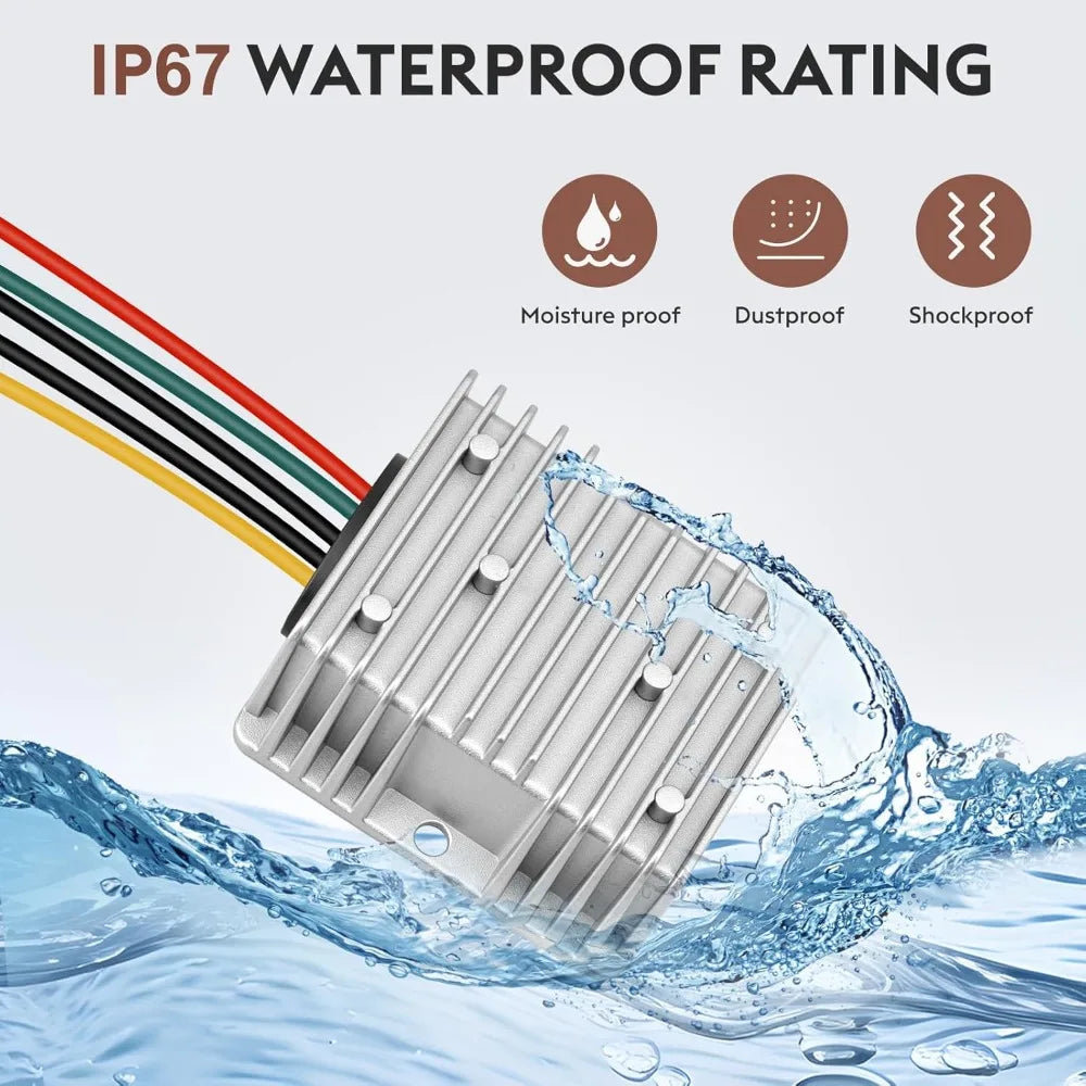 24V 36V 48V Step Down to 12V 20A 360W Buck Converter Golf Cart Volt Voltage Reducer Regulator Waterproof Transformer with Fuse Oasis Select