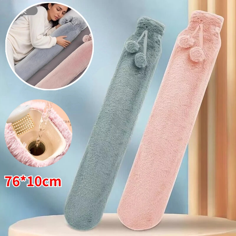 NEW 76*10cm Extra Long Hot Water Bottles Bag Leak-Proof Hot Water Filling Plush Winter Electric-Free Bed Heater Hand Foot Warmer Oasis Select