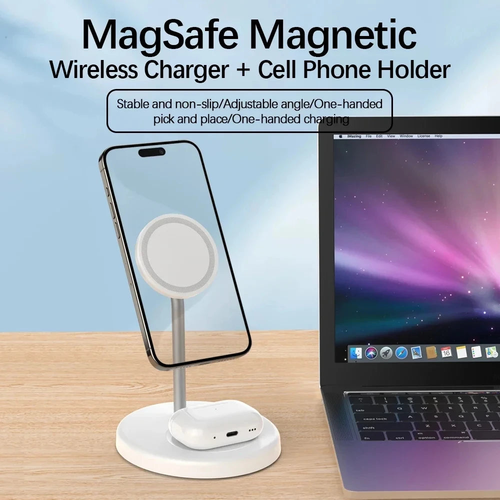 2 in 1 Magnetic Wireless Charger Stand Phone Charging Station Dock For iPhone 15 14 13 12 Pro Max AirPods Fast Chargers Oasis Select