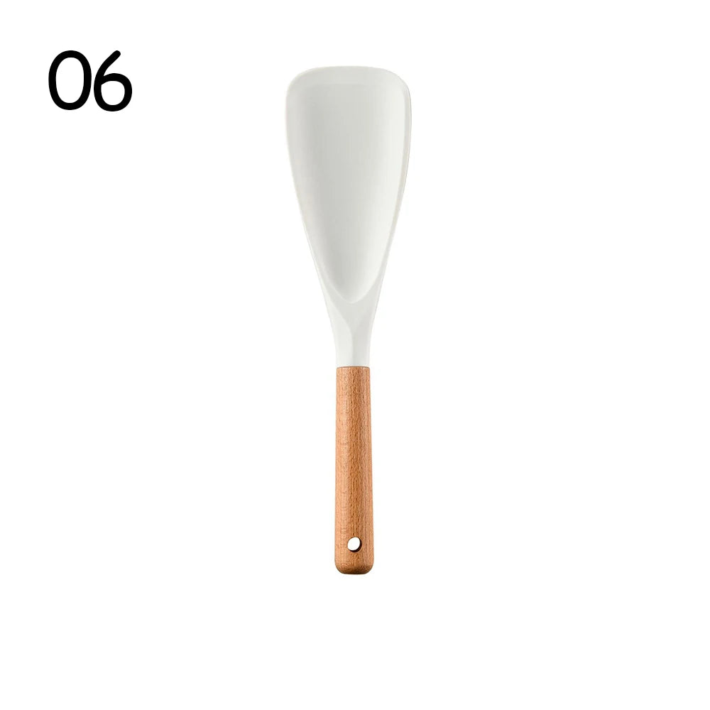 Silicone Kitchenware Non-stick Cooking Utensils Set Cookware Spatula Egg Beaters Shovel Stainless Steel Handle Kitchen Tool Set Oasis Select 06