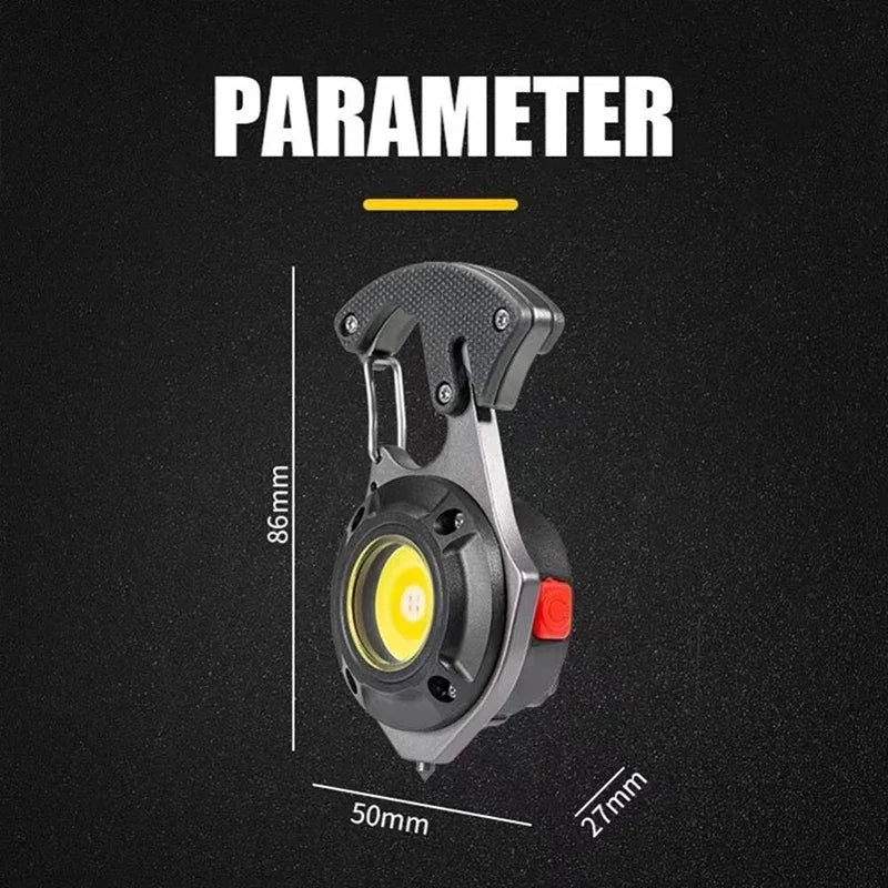 Mini COB Keychain Flashlight 7 Modes + Emergency Escape Tool