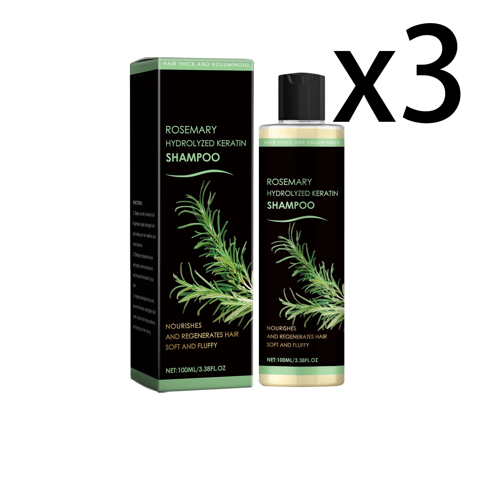 Rosemary Dense Hair Shampoo Nourishing Scalp Strengthen Hair Roots Deep Cleaning Improve Scalp Environment Oil-Control Shampoo Oasis Select 3x100ml 1
