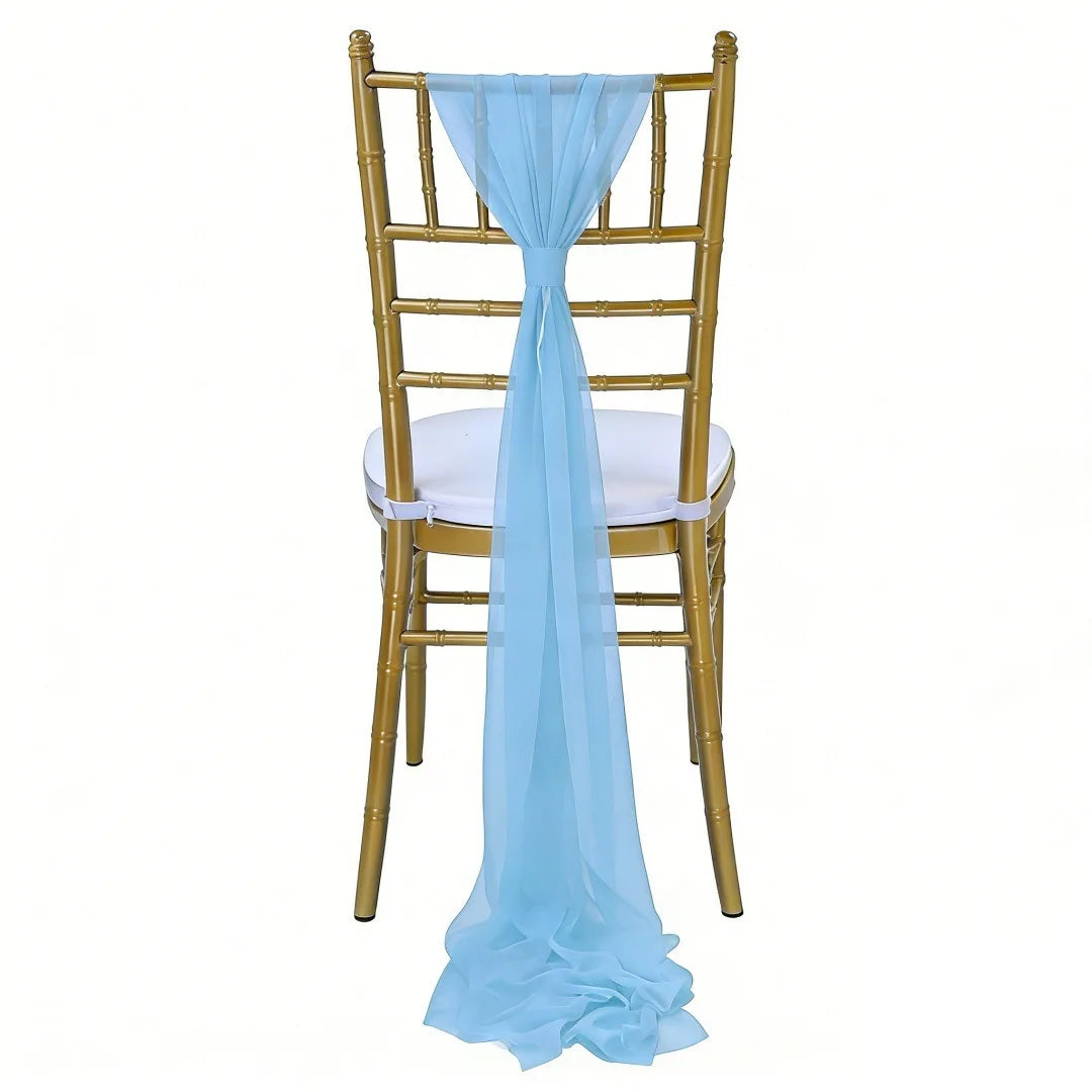 Wedding Chair Sash Beauty Tulle Polyester Streamer Hotel Banquet Decoration Chair Cover Tie Ribbon Bow Oasis Select Sky Blue