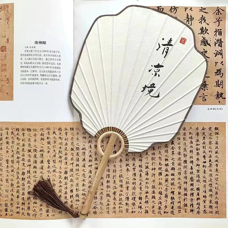 Hand-made group fan ancient Zen style Hanfu palace fan handwriting calligraphy painting Japanese style diy fan Oasis Select 17 19cm x 34cm