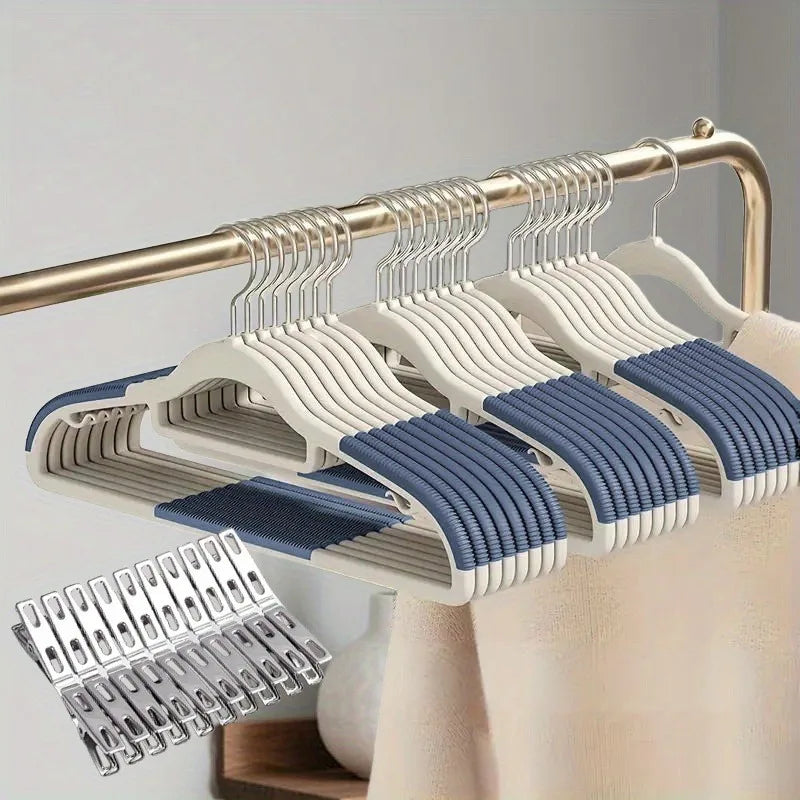 30pcs（10 hangers+20 clips） Anti Slip Hangers Set - Heavy Duty Velvet Clothing Hangers for Wardrobe, Multiple Colors Oasis Select Blue
