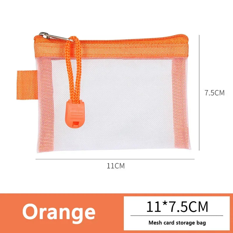 1/2pcs Storage Bags Mesh Cosmetic Bag Wallet Nylon Small Coin Purse Mini Zipper Pouch Mesh Storage Bags ID Credit Card Holder Oasis Select Orange
