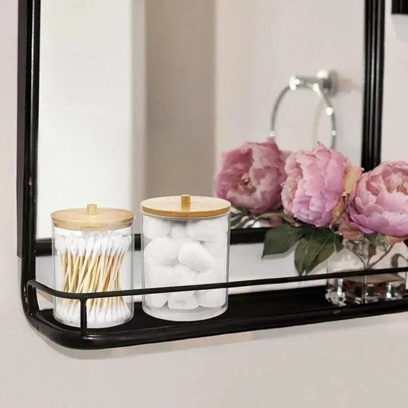 Acrylic Storage Box Bathroom Jar Makeup Organizer Cotton Round Pad Holder Cotton Swab Box Qtip Holder Dispenser with Bamboo Lid Oasis Select