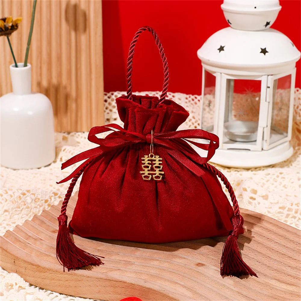 Velvet Candy Box Gift Bag Velvet Cloth Drawstring Tassel Bag Wedding Party Candy Pouches Wedding Party Fashion Drawstring Pocket Oasis Select Winered 2 Other