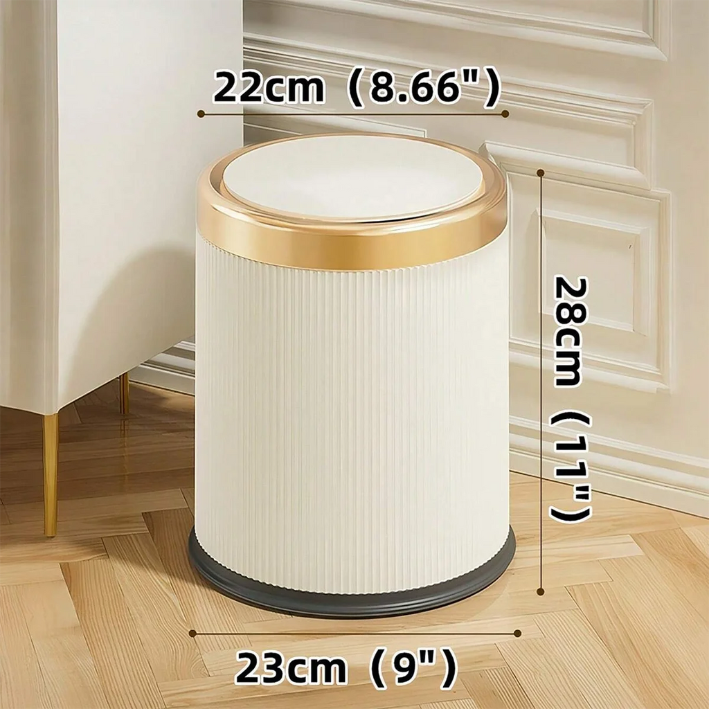 Modern White and Black Double Layered Trash Bin with Press Top Lid for Bathroom, Office and Bedroom Oasis Select