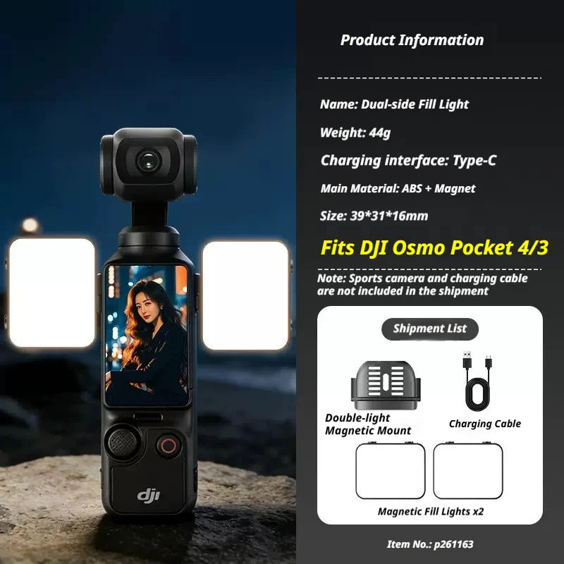 Magnetic LED Fill Light for DJI Osmo Pocket 3 & 4 USB-C