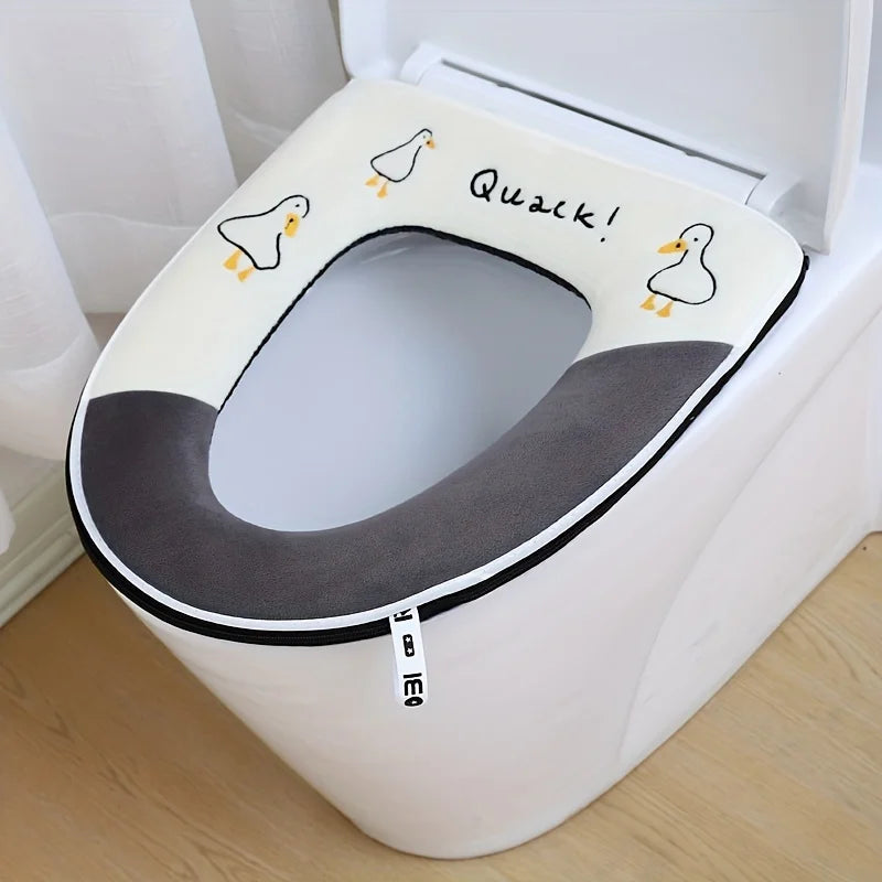 Cute Embroidery Toilet Seat Cover With Zipper Soft Warmer Washable Toilet Mat Cover Pad Cushion WC Ring Mat Bathroom Aceesories Oasis Select