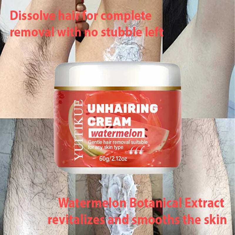 YUITIKUE Watermelon Depilatory Cream - Natural Extract, Dissolve Hair Roots for Silky Smooth Skin 60g Oasis Select